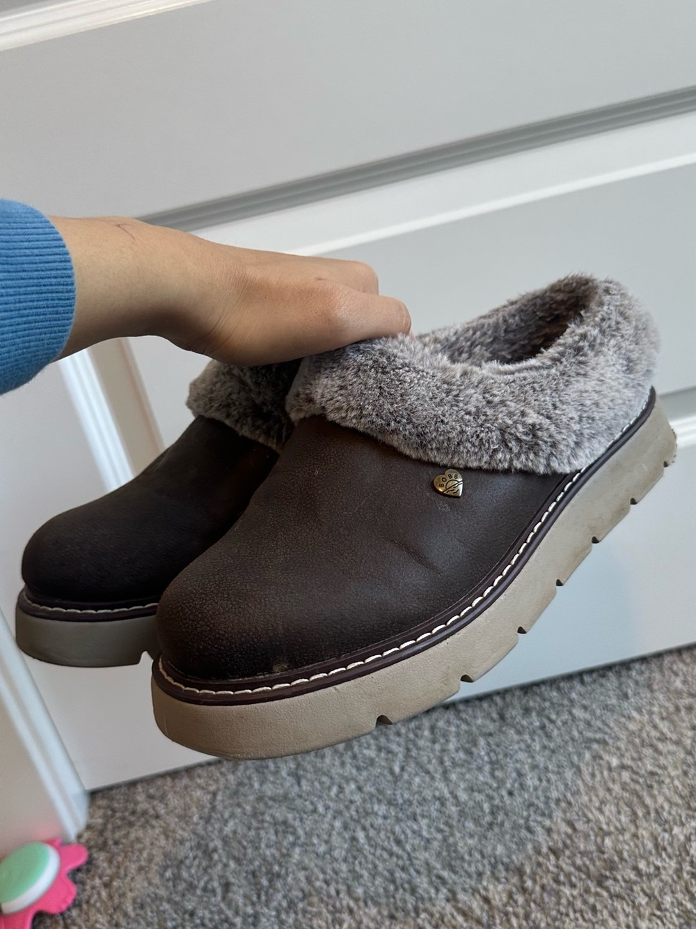 BOBS from Skechers Brown Faux-Fur Clog Mules